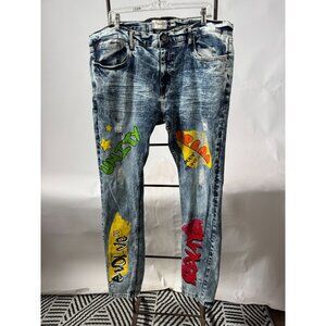 FWRD Denim Distressed Mens Graffiti Jeans Size 42 With Colorful Graphic Details